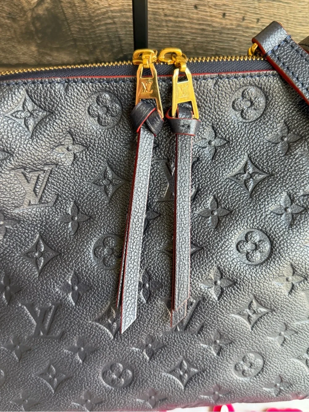Authentic Louis Vuitton Ponthieu PM Navy & Red Empreinte Leather Handbag EUC